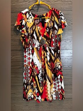 Style & Co. Red, Brown & Mustard Abstract Print Blouse